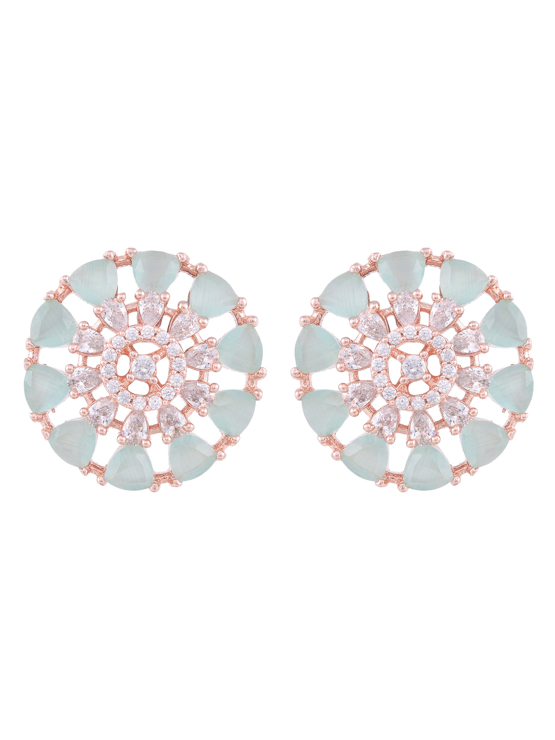 Subtle Light blue tops Turquoise studs AD handcrafted rose gold plated earrings